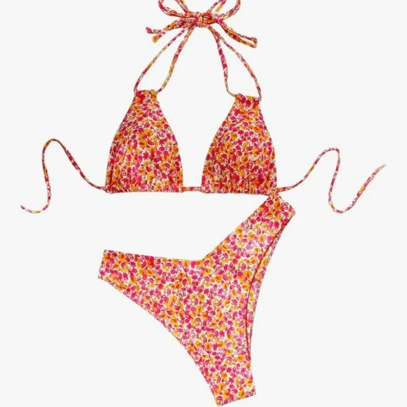 Vibrant Floral Bikini Set - Pink and Orange - Picture 2 of 5